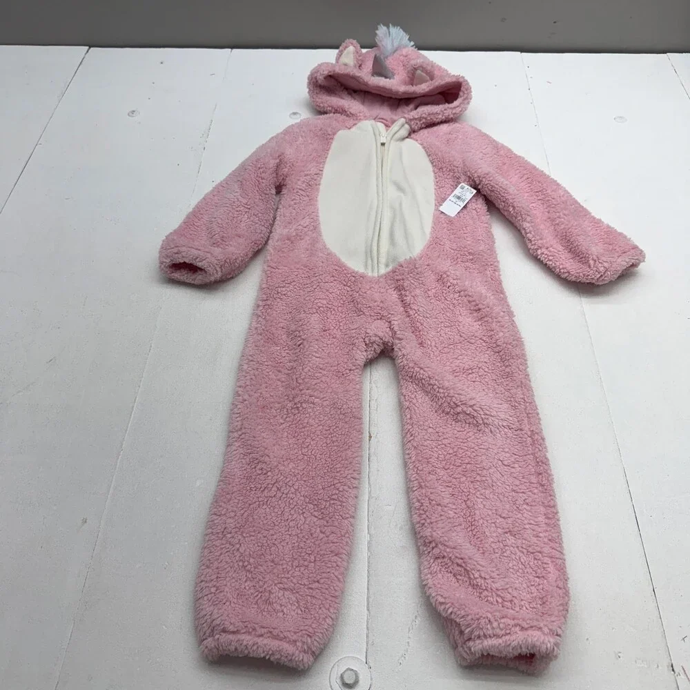 Old Navy Unicorn One Piece Girls 4T Pink Hooded Fleece Zip Pajama Suit Winter
